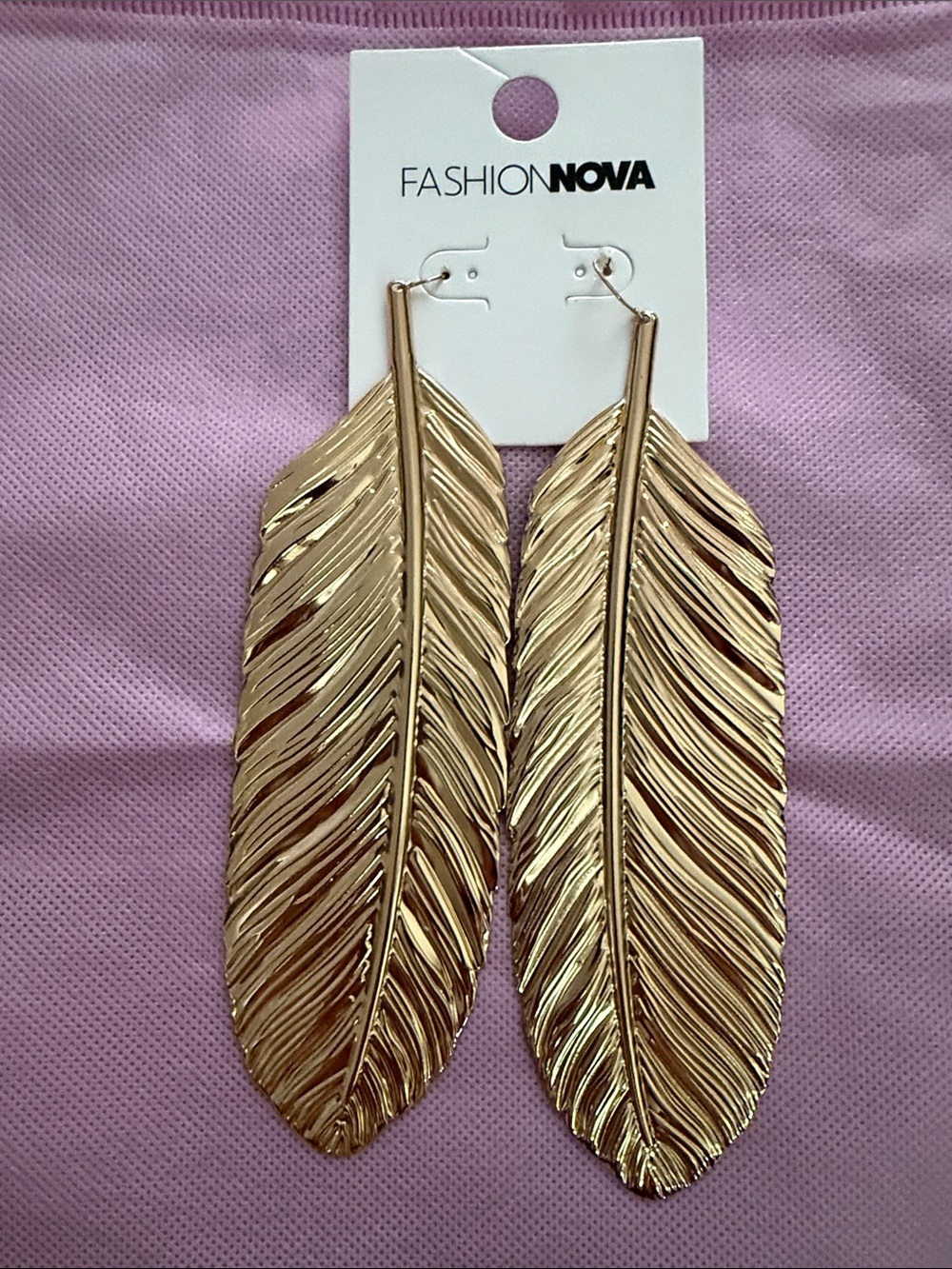 Fashion Nova Gold Metallic Feather Dangle Earrings